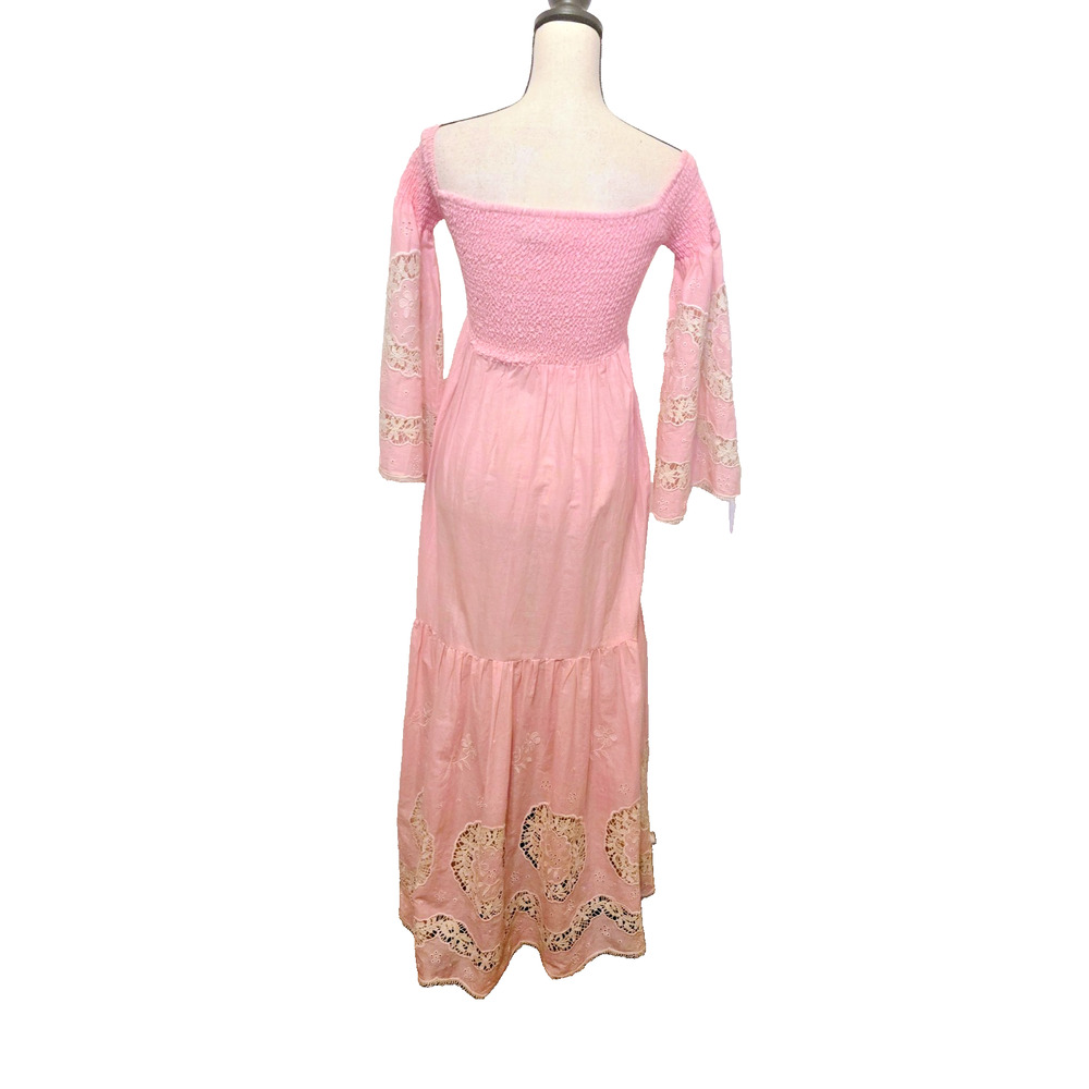 Antica Sartoria Off The Shoulder Boho Pink hippie Maxi Dress one size small - Picture 14 of 16